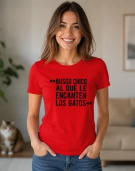Fotografía de Camiseta para mujer «BUSCO CHICO AL QUE LE ENCANTEN LOS GATOS» de ThePetLover