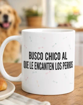 Fotografía de Taza «BUSCO CHICO AL QUE LE ENCANTEN LOS PERROS» de ThePetLover