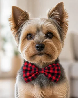 Perro pequeño con pajarita de cuadros rojos y negros de ThePetLover