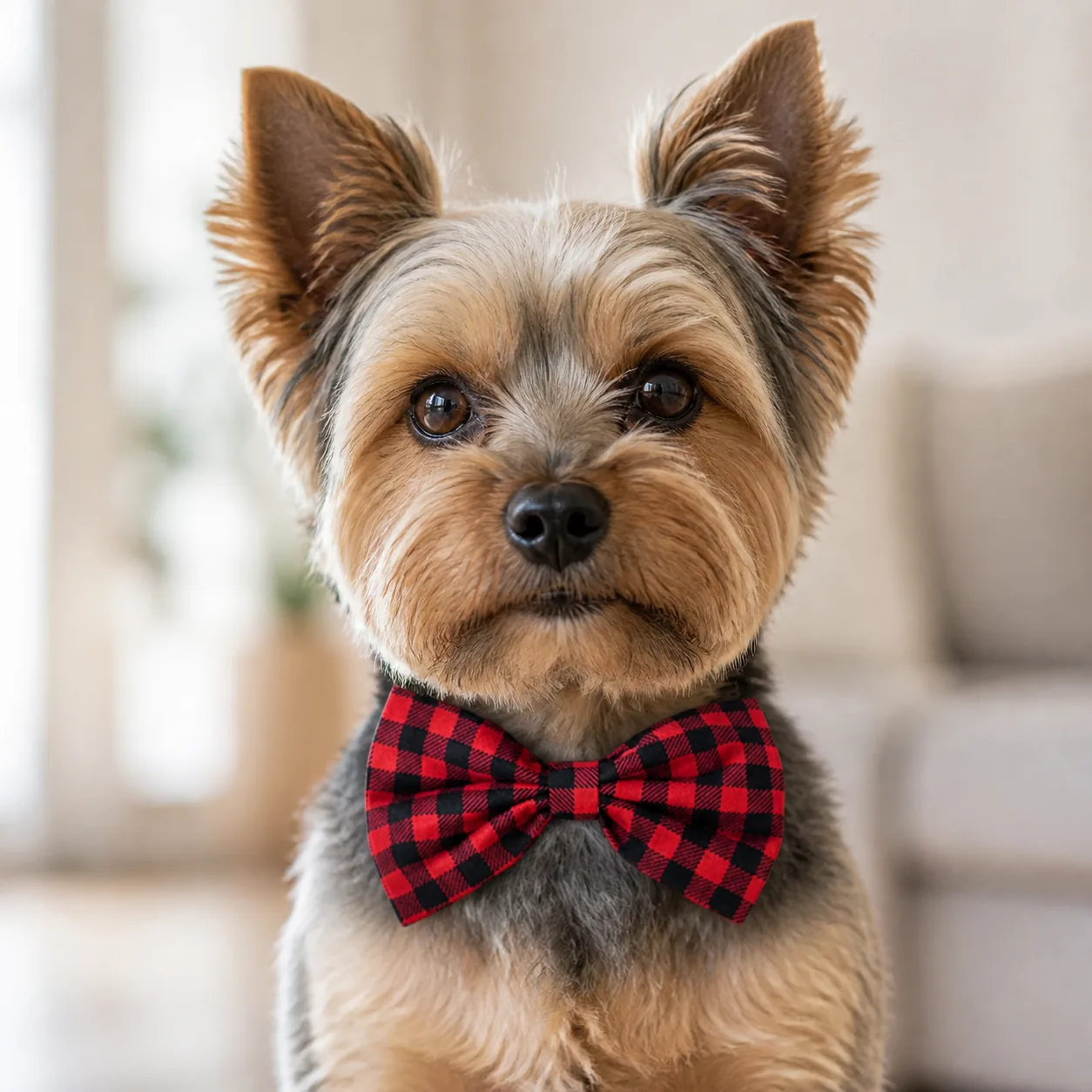 Perro pequeño con pajarita de cuadros rojos y negros de ThePetLover
